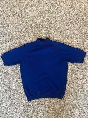 Vintage Sears Men's Store Mockneck Short Sleeve Sweater Royal Blue Medium
